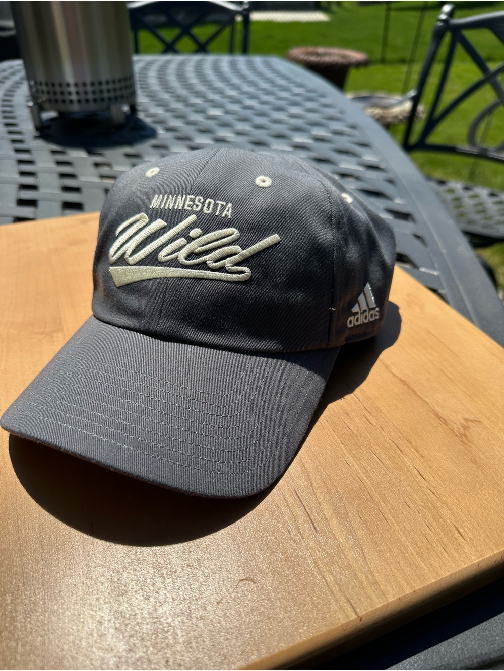 adidas Gray Minnesota Wild Script Logo Baseball Hat